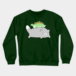 A cute blue tuxedo cat and tiny green stegosaurus. Crewneck Sweatshirt